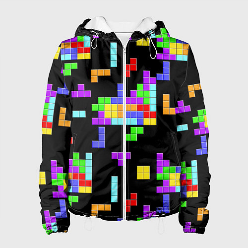 Женская куртка Неоновый тетрис на темном фоне / 3D-Белый – фото 1