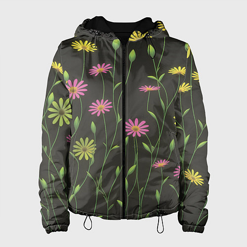 Женская куртка Полевые цветочки на темном фоне / 3D-Черный – фото 1
