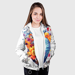 Куртка с капюшоном женская Цветочное сердце с птицами, цвет: 3D-белый — фото 2