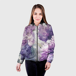 Куртка с капюшоном женская Сирень и Пионы Акварель, цвет: 3D-черный — фото 2
