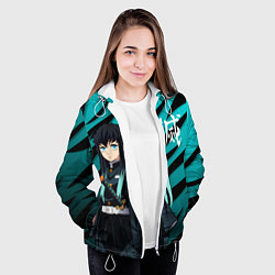 Куртка с капюшоном женская Хаширо Токито - клинок рассекающий демонов, цвет: 3D-белый — фото 2