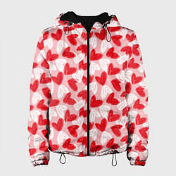 Куртка с капюшоном женская Нарисованные фломастером сердца паттерн, цвет: 3D-черный