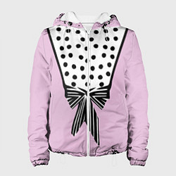 Куртка с капюшоном женская Костюм Барби: черный горох с полосатым бантом, цвет: 3D-белый