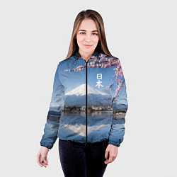 Куртка с капюшоном женская Цветущая сакура на фоне Фудзиямы - Япония, цвет: 3D-черный — фото 2