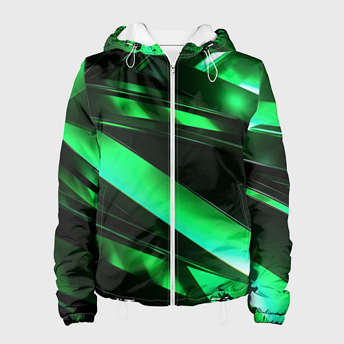 Женская куртка Зеленая неоновая абстракция / 3D-Белый – фото 1
