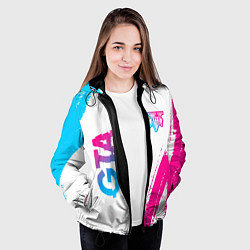Куртка с капюшоном женская GTA neon gradient style: надпись, символ, цвет: 3D-черный — фото 2