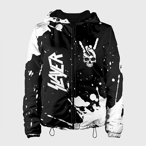 Женская куртка Slayer и рок символ на темном фоне / 3D-Черный – фото 1