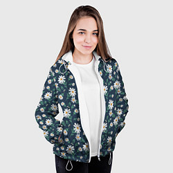 Куртка с капюшоном женская Паттерн с ромашками, цвет: 3D-белый — фото 2