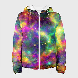 Куртка с капюшоном женская Яркий неоновый космос, цвет: 3D-белый