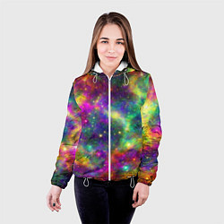 Куртка с капюшоном женская Яркий неоновый космос, цвет: 3D-белый — фото 2