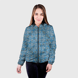 Куртка с капюшоном женская Голубые незабудки текстура дерева, цвет: 3D-черный — фото 2