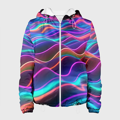 Женская куртка Синие и фиолетовые волны / 3D-Белый – фото 1