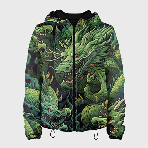 Женская куртка Зеленые драконы: арт нейросети / 3D-Черный – фото 1