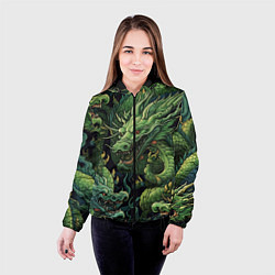 Куртка с капюшоном женская Зеленые драконы: арт нейросети, цвет: 3D-черный — фото 2