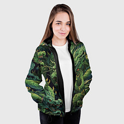 Куртка с капюшоном женская Зеленые драконы: арт нейросети, цвет: 3D-черный — фото 2