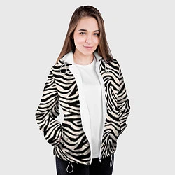 Куртка с капюшоном женская Полосатая шкура зебры, белого тигра, цвет: 3D-белый — фото 2