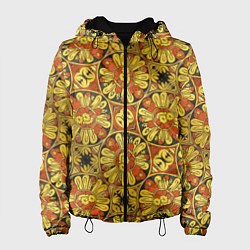 Куртка с капюшоном женская Красно-желтые цветочки, цвет: 3D-черный