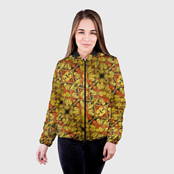 Куртка с капюшоном женская Красно-желтые цветочки, цвет: 3D-черный — фото 2