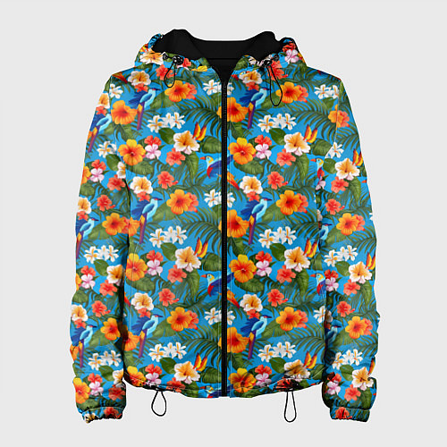 Женская куртка Яркие цветы на голубом фоне / 3D-Черный – фото 1