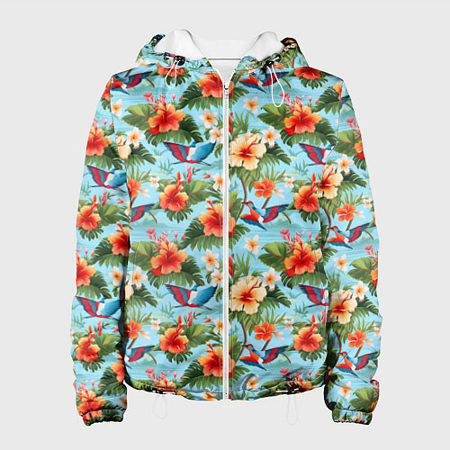 Женская куртка Разные гавайские цветочки / 3D-Белый – фото 1