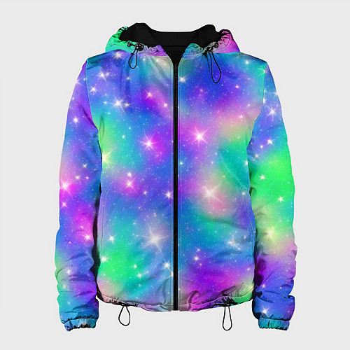 Женская куртка Яркий космос розово-синий с вкраплениями зеленого / 3D-Черный – фото 1
