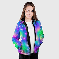 Куртка с капюшоном женская Яркий космос розово-синий с вкраплениями зеленого, цвет: 3D-черный — фото 2