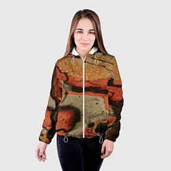 Куртка с капюшоном женская Оранжевые и бежевые потоки красок, цвет: 3D-белый — фото 2