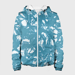 Куртка с капюшоном женская Абстракция голубой листья, цвет: 3D-белый