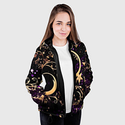 Куртка с капюшоном женская Чёрный паттерн со звёздами и лунами, цвет: 3D-черный — фото 2