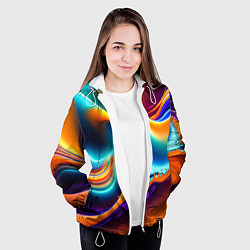 Куртка с капюшоном женская Радужные линии абстракция, цвет: 3D-белый — фото 2