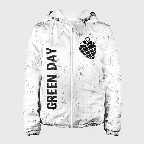 Женская куртка Green Day glitch на светлом фоне: надпись, символ / 3D-Белый – фото 1