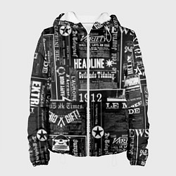 Куртка с капюшоном женская Паттерн с надписями на чёрном, цвет: 3D-белый