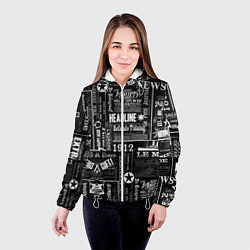 Куртка с капюшоном женская Паттерн с надписями на чёрном, цвет: 3D-белый — фото 2