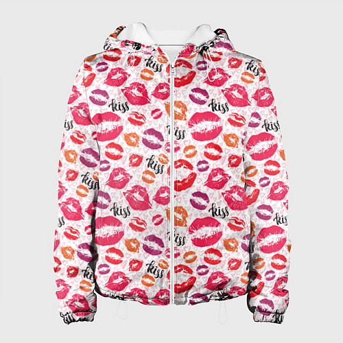 Женская куртка Поцелуи - kiss / 3D-Белый – фото 1