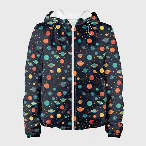 Женская куртка Темный космос с планетами паттерн / 3D-Белый – фото 1