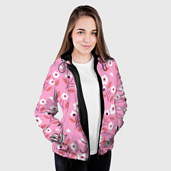Куртка с капюшоном женская Flowers on pink, цвет: 3D-черный — фото 2
