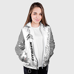 Куртка с капюшоном женская Citroen speed на светлом фоне со следами шин: по-в, цвет: 3D-белый — фото 2