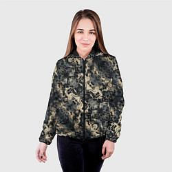 Куртка с капюшоном женская Японские волны в темных тонах, цвет: 3D-черный — фото 2
