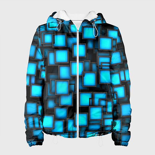 Женская куртка Геометрия - синие квадраты / 3D-Белый – фото 1
