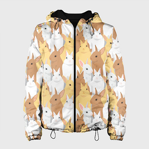 Женская куртка Белые, рыжие, коричневые, серые кролики / 3D-Черный – фото 1