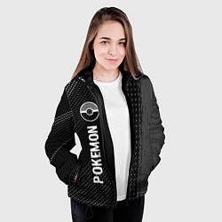 Куртка с капюшоном женская Pokemon glitch на темном фоне: по-вертикали, цвет: 3D-черный — фото 2