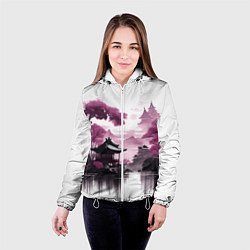 Куртка с капюшоном женская Японские мотивы - фиолетовый, цвет: 3D-белый — фото 2