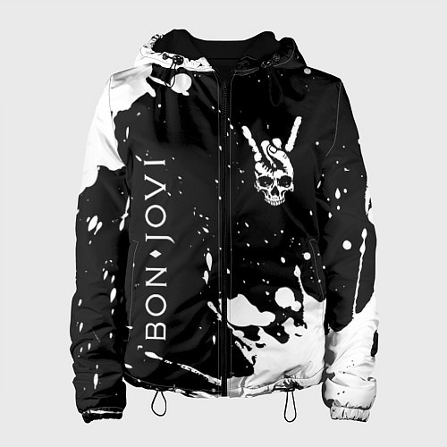 Женская куртка Bon Jovi и рок символ на темном фоне / 3D-Черный – фото 1