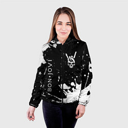 Куртка с капюшоном женская Bon Jovi и рок символ на темном фоне, цвет: 3D-черный — фото 2