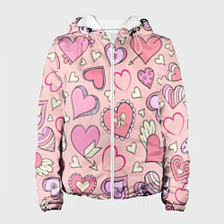 Куртка с капюшоном женская Many many hearts, цвет: 3D-белый