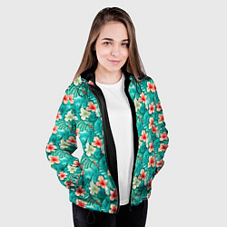Куртка с капюшоном женская Летние цветочки паттерн, цвет: 3D-черный — фото 2