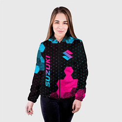 Куртка с капюшоном женская Suzuki - neon gradient: надпись, символ, цвет: 3D-черный — фото 2