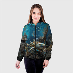 Куртка с капюшоном женская Механическая акула, цвет: 3D-черный — фото 2