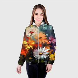 Куртка с капюшоном женская Маслянные ромашки, цвет: 3D-белый — фото 2