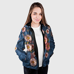 Куртка с капюшоном женская Хризантемы на джинсе, цвет: 3D-черный — фото 2